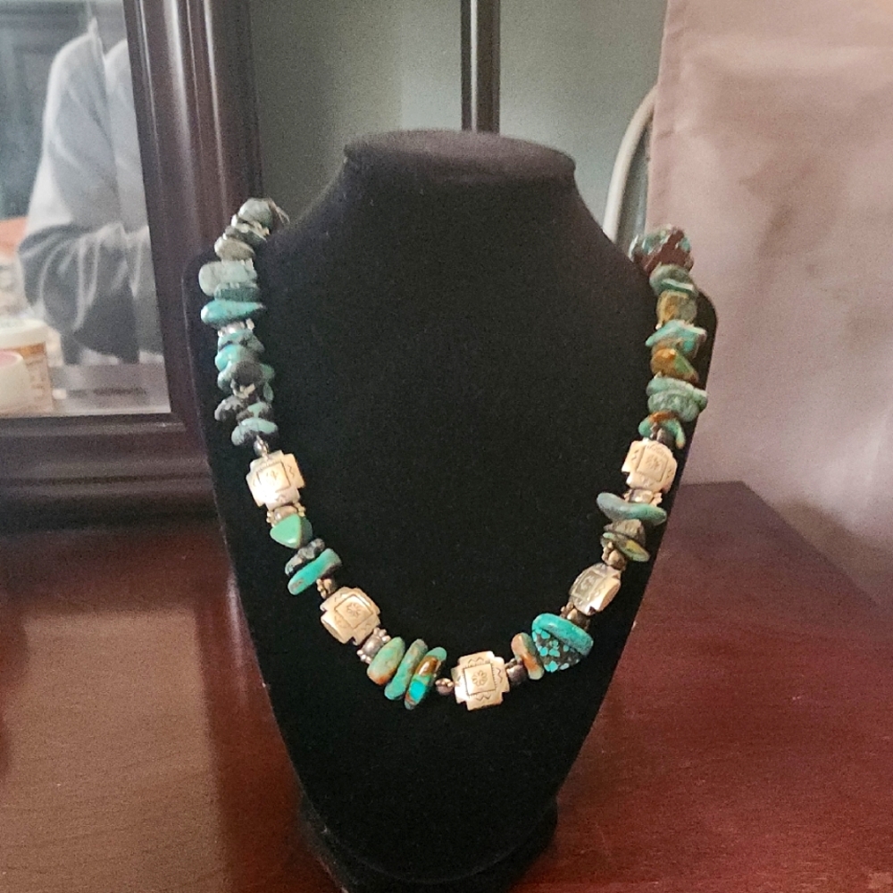 Turquoise and Silver Beaded Necklace